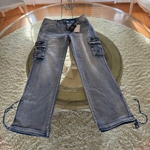 Flamingals Cargo Jeans 2XL NWT Wide Leg Baggy Streetwear High Waist Blue